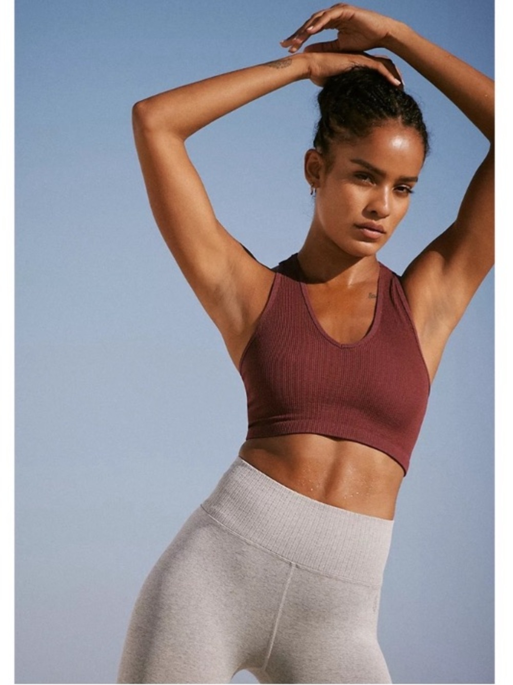 FP Movement Free People Maroon Oxblood Ribbed Workout Free Throw Crop Medium
